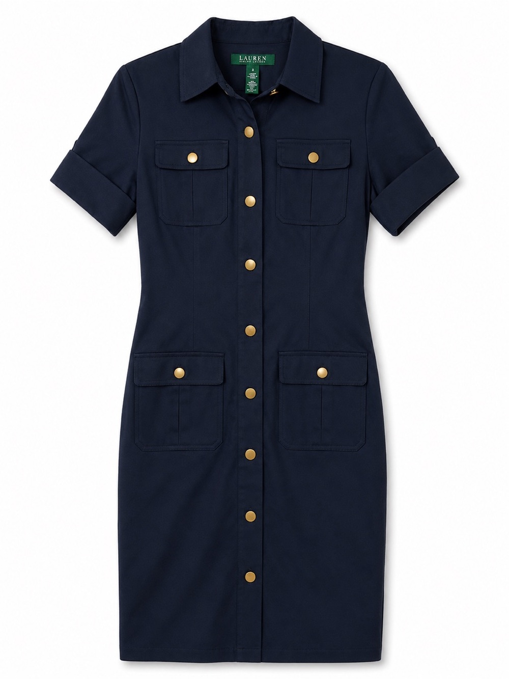 Lauren Ralph Lauren Navy Utility Shirt Dress with Gold Buttons